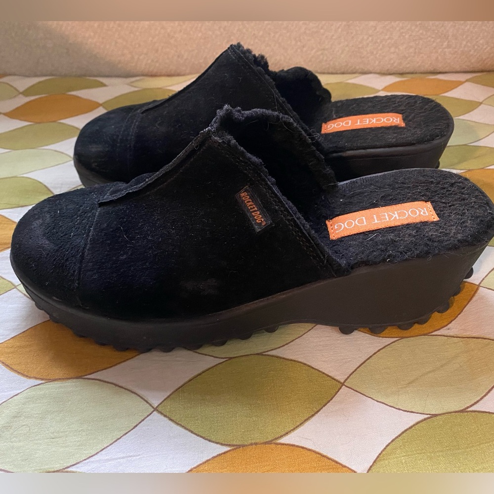 Rocket Dog Black Mules with Plush Upper and Chunky Sole